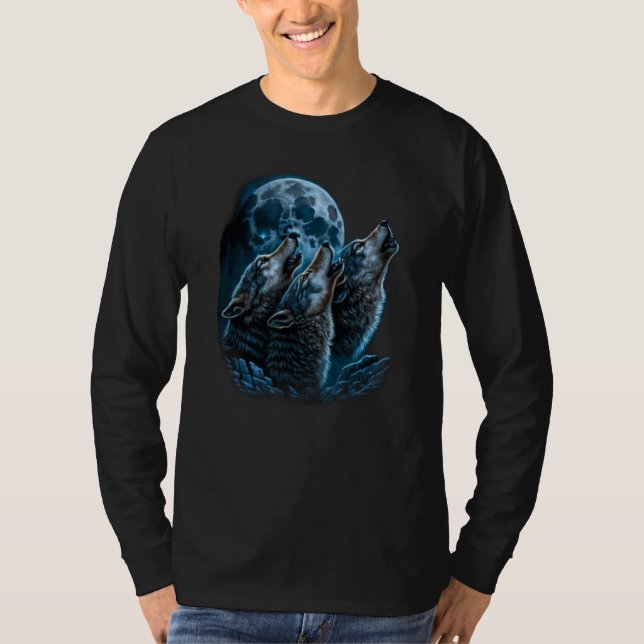 T-shirt Beautiful Night Time Wolf Howling At Moon (Devant)