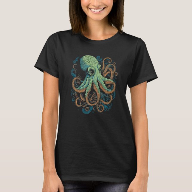 T-shirt Beautiful Octopus Ocean Animal Artistic Graphic (Devant)