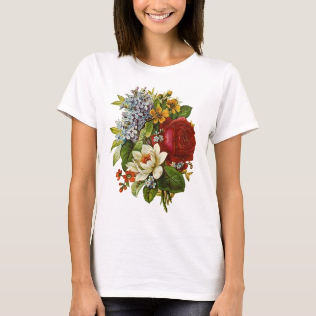 T-shirt Beautiful Romantic Summer Bouquet with Red Rose (Devant)