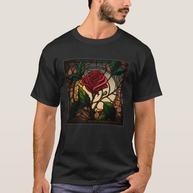 T-shirt Beautiful Roses Illustration Stained Glass Realist (Devant)