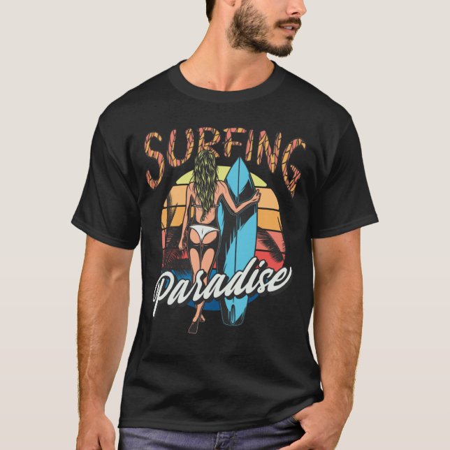 T-shirt Beautiful Surfing Surfboard Retro Graphic (Devant)