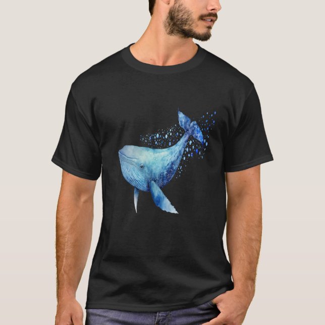 T-shirt Beautiful Watercolor Blue Whale Portrait (Devant)