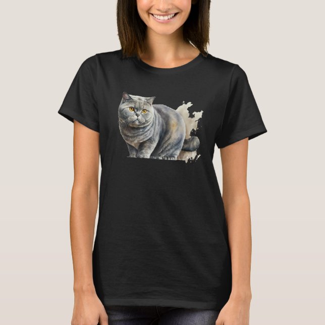 T-shirt Beautiful Watercolor British Shorthair Portrait (Devant)
