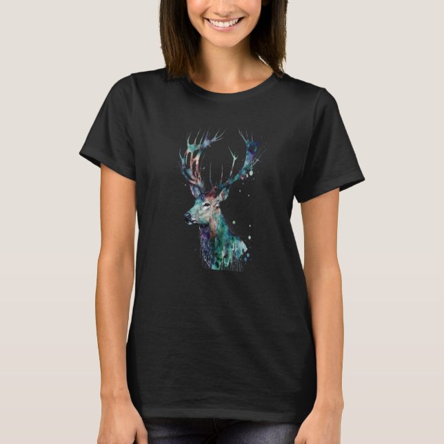 T-shirt Beautiful Watercolor Deer Portrait (Devant)