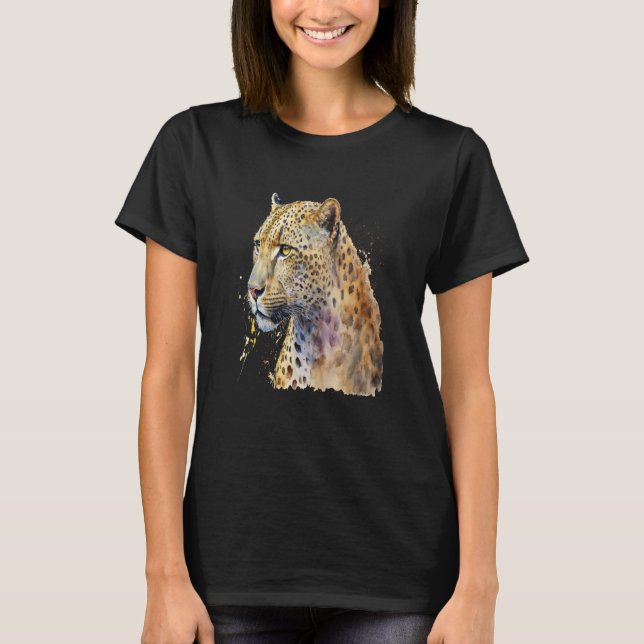 T-shirt Beautiful Watercolor Leopard Portrait (Devant)