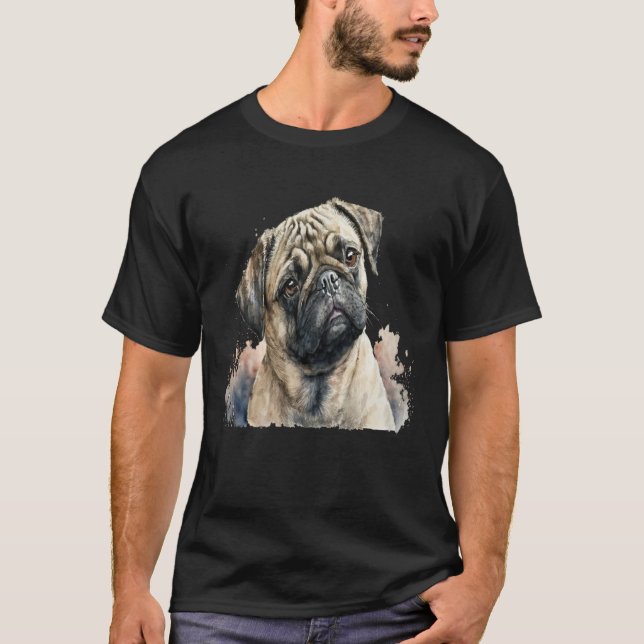 T-shirt Beautiful Watercolor Pug Portrait (Devant)