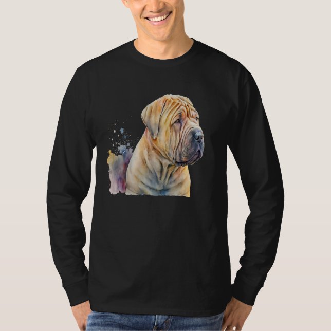 T-shirt Beautiful Watercolor Shar Pei Portrait (Devant)
