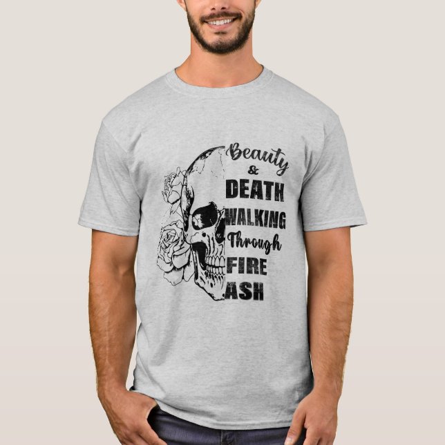 T-shirt 👉 "Beauty & Death - Skull Rose Grunge T-Shirt" (Devant)