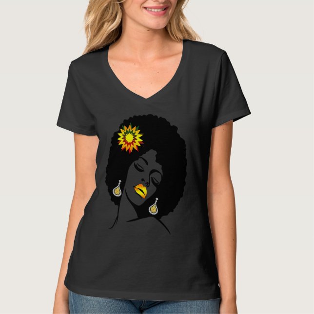 T-shirt Beauty Lips Flower Black Girl Magic Afro Diva  Mel (Devant)