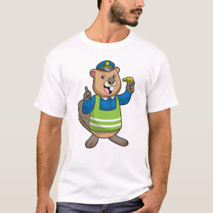 T-shirt Beaver en tant qu'agent de police avec sifflet
