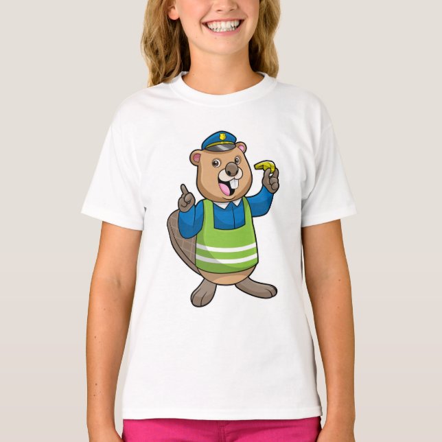 T-shirt Beaver en tant qu'agent de police avec sifflet (Devant)