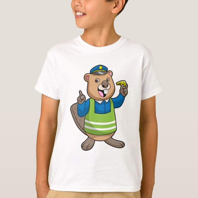 T-shirt Beaver en tant qu'agent de police avec sifflet (Devant)