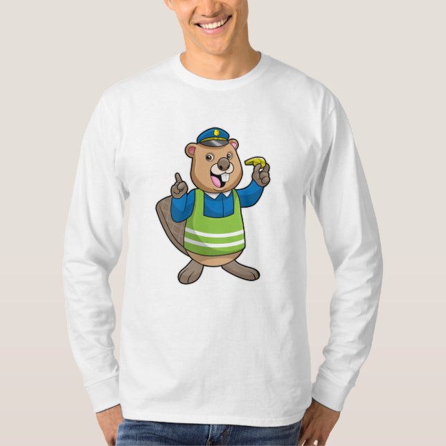 T-shirt Beaver en tant qu'agent de police avec sifflet (Devant)