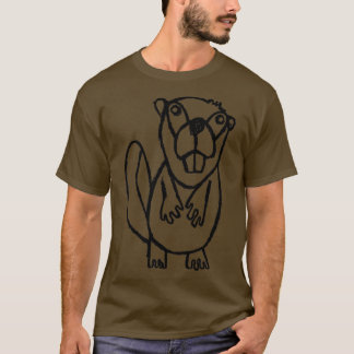 T-shirt Beaver Line Art Faune Amusante Castor
