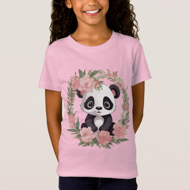 T-Shirt Bébé adorable Panda Ours avec fleurs (Devant)