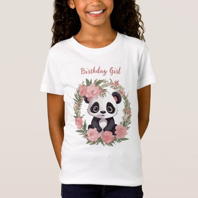 T-Shirt Bébé adorable Panda Ours avec fleurs (Devant)
