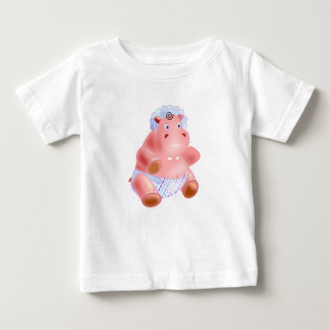 T-shirt bébé amusant avec Happy Baby Hippo (Devant)