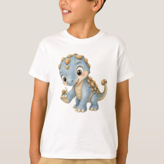 T-shirt Bébé Ankylosaurus Bleu Mignon Tenant des Escargots