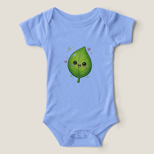 T-shirt bébé avec design de feuille heureuse Kawai (Design Recto)