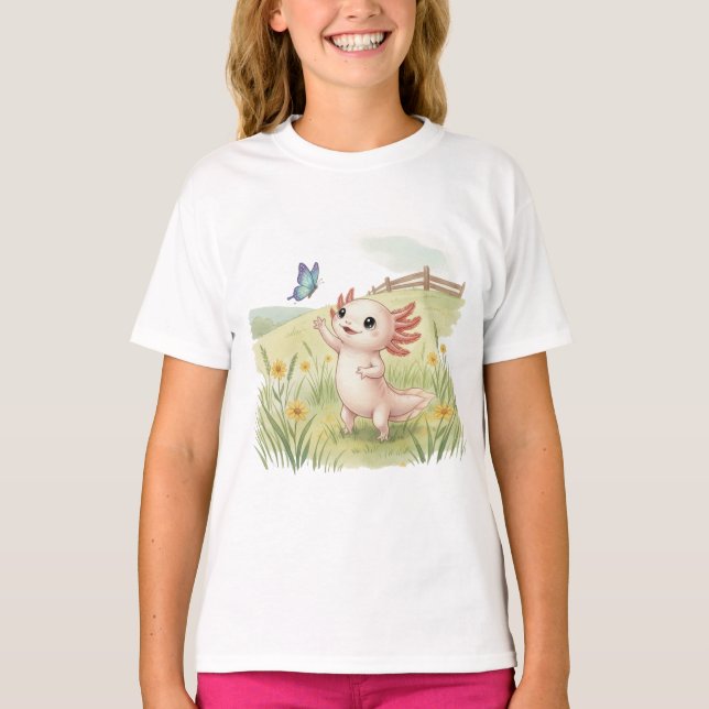 T-shirt Bébé Axolotl Attrapant un Papillon (Devant)