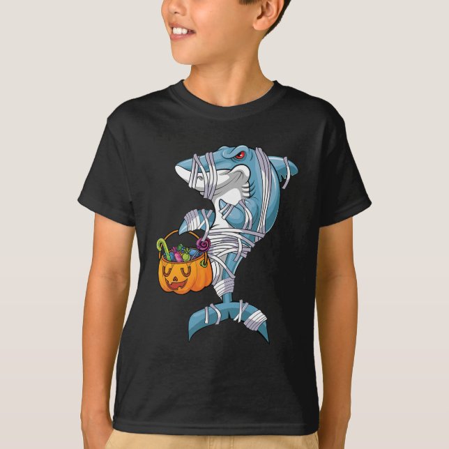 T-shirt Bébé Bleu Halloween Requin Boo Boo Boo Amusant Fam (Devant)