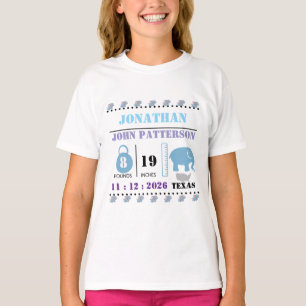T-shirt Bébé bleu mignon Eléphant Faire-part de naissance