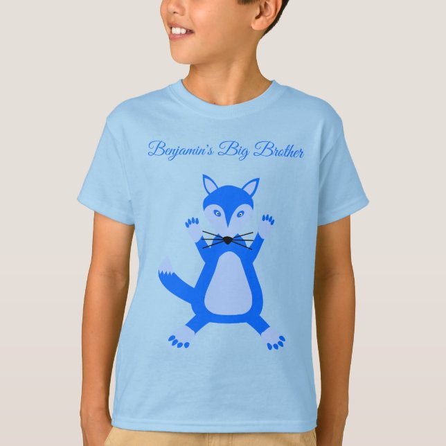 T-shirt Bébé bleu mignon garçon Fox Custom Big Brother (Devant)