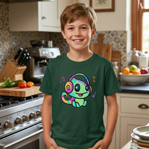 T-shirt Bébé Caméléon Kawaii Souriant Mignon Avec Casque A