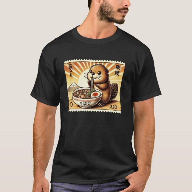 T-shirt Bébé castor timbre-poste coucher de soleil du mont (Devant)