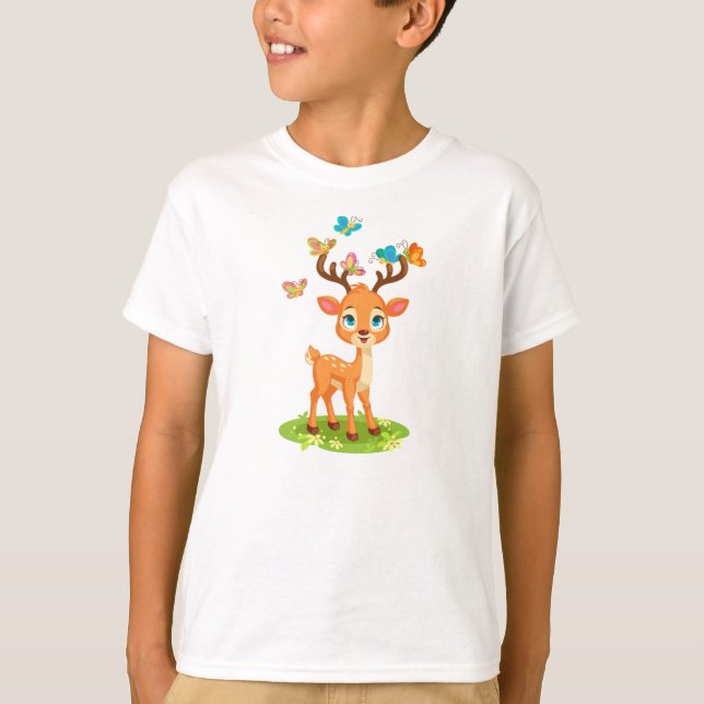 T-shirt Bébé cerf mignon avec papillons-47568 (Devant)