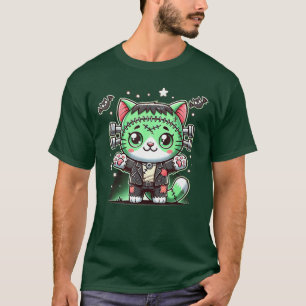 T-shirt Bébé Chat Monstre de Frankenstein Mignon Halloween