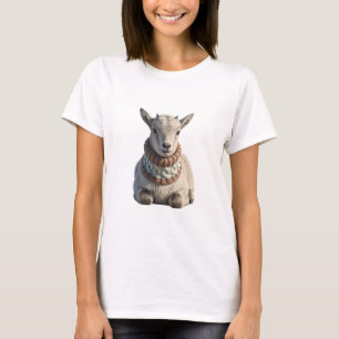 T-shirt Bébé chèvre adorable portant une écharpe tricotée
