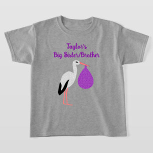 T-shirt Bébé cigogne frère/sœur de genre neutre Violet