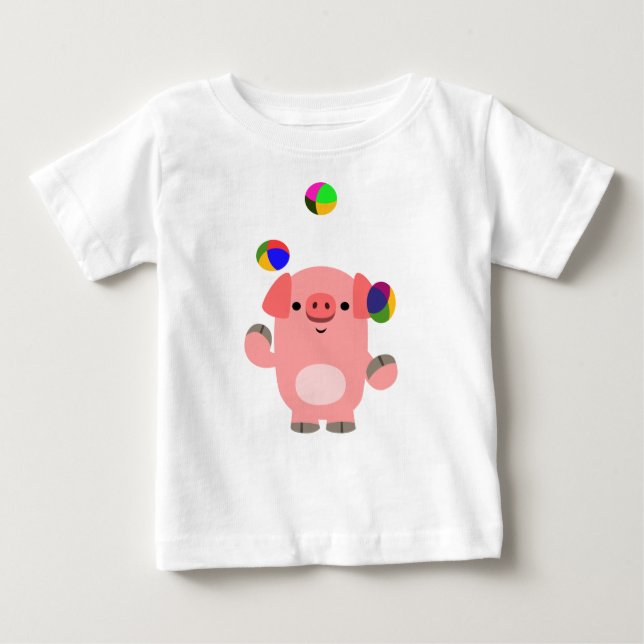 T-shirt bébé cochon en caricature jonglage mignon (Devant)