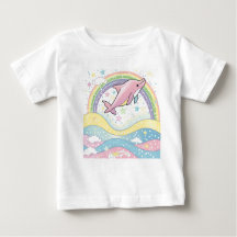 T-shirt bébé dauphin rose mignon avec étoiles arc-