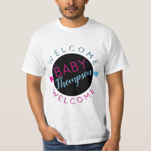 T-shirt Bébé de bienvenue Roues d'équipe roses et bleues