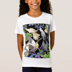 T-Shirt Bébé de filles de Cockatiels et de fleurs -