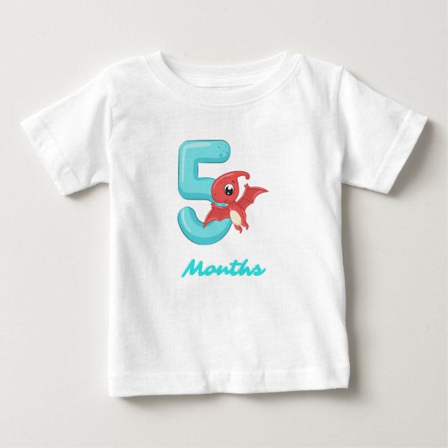 T-shirt bébé dinosaure mignon de cinq mois (Devant)