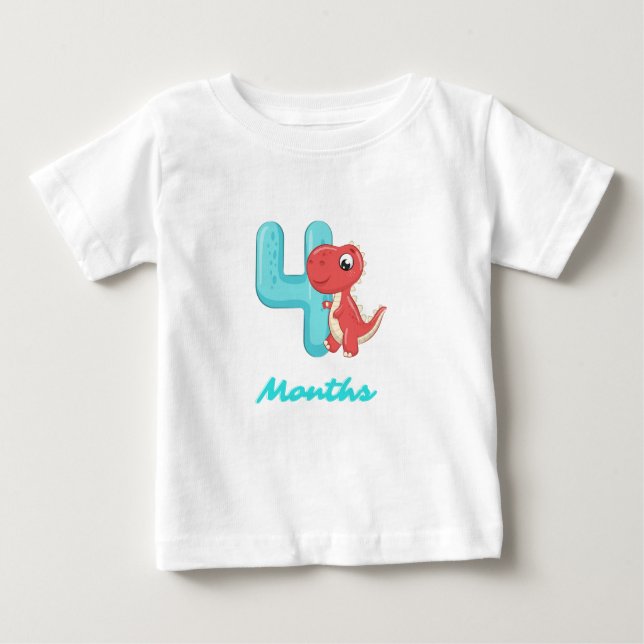 T-shirt bébé dinosaure mignon de quatre mois (Devant)
