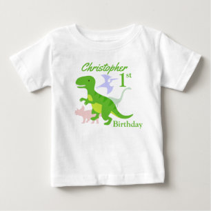 T-shirt bébé dinosaures verts pour 1er anniversair