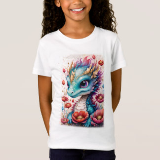 T-Shirt Bébé Dragon en bleu et rose