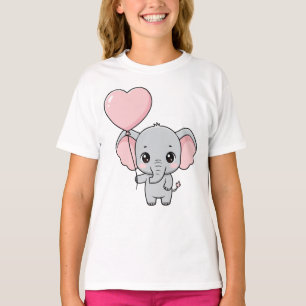T-shirt Bébé éléphant mignon avec ballon en forme de cœur