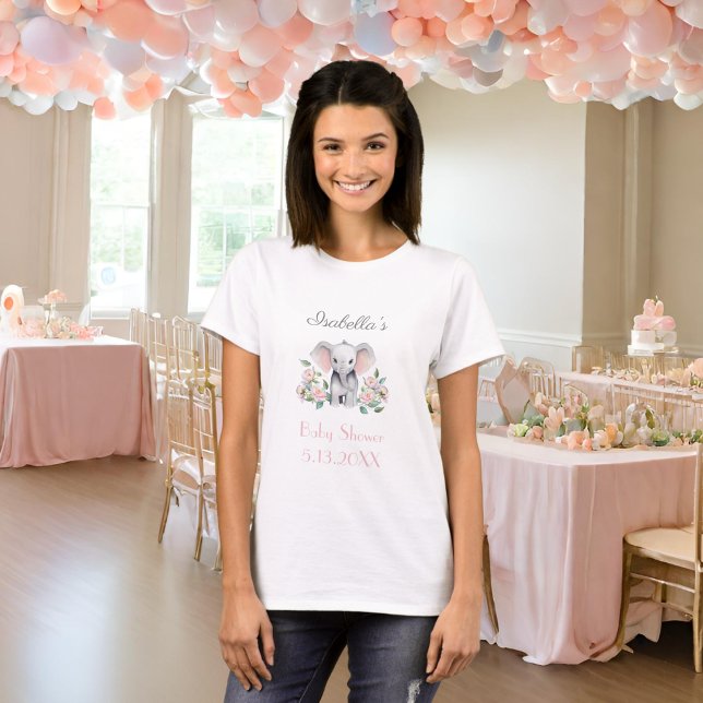 T-shirt Bébé Eléphant Peonies, Baby shower Eucalyptus (A fun baby shower tee shirt.)