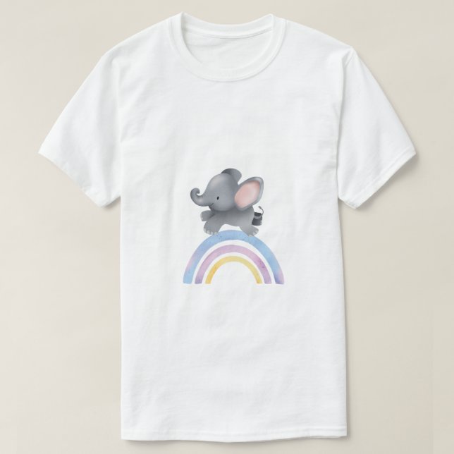 T-shirt bébé éléphant sur arc-en-ciel aquarelle (Design devant)