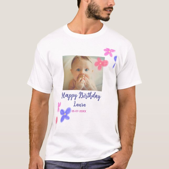 T-shirt Bébé enfants 1er anniversaire ajouter le nom date  (Devant)