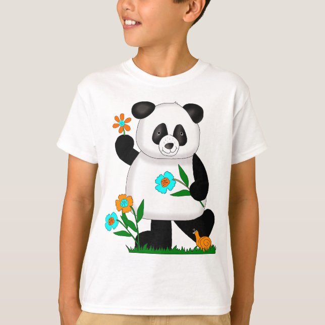 T-shirt Bébé Enfants Panda Avec Fleurs 2 (Devant)