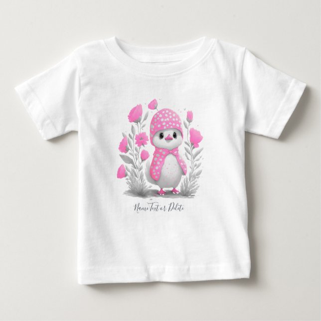 T-Shirt Bébé Fleur Rose Canard Aquarelle (Devant)