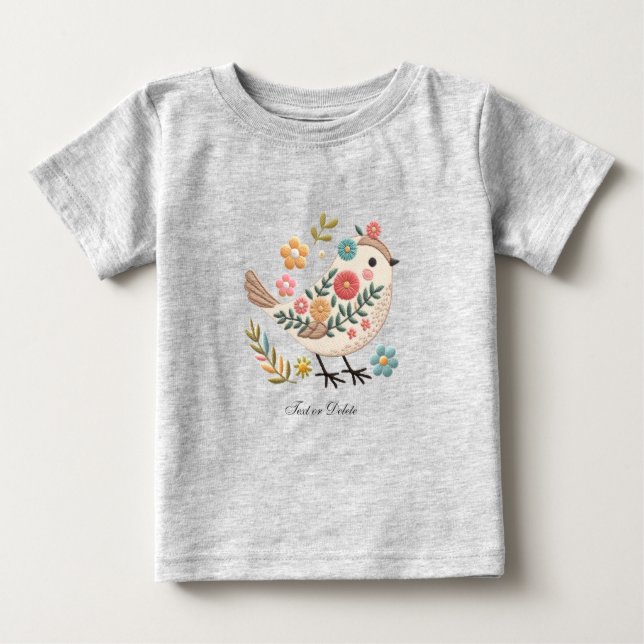 T-shirt bébé Fleurs roses de petit oiseau (Devant)