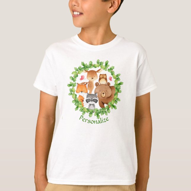 T-shirt Bébé Forêt Animaux Ours Raccoon Écureuil Anniversa (Devant)