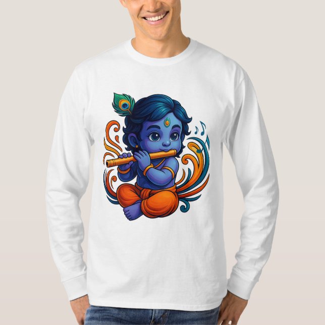 T-shirt Bébé Krishna avec Flûte - Vibes de paix | 3D dynam (Devant)
